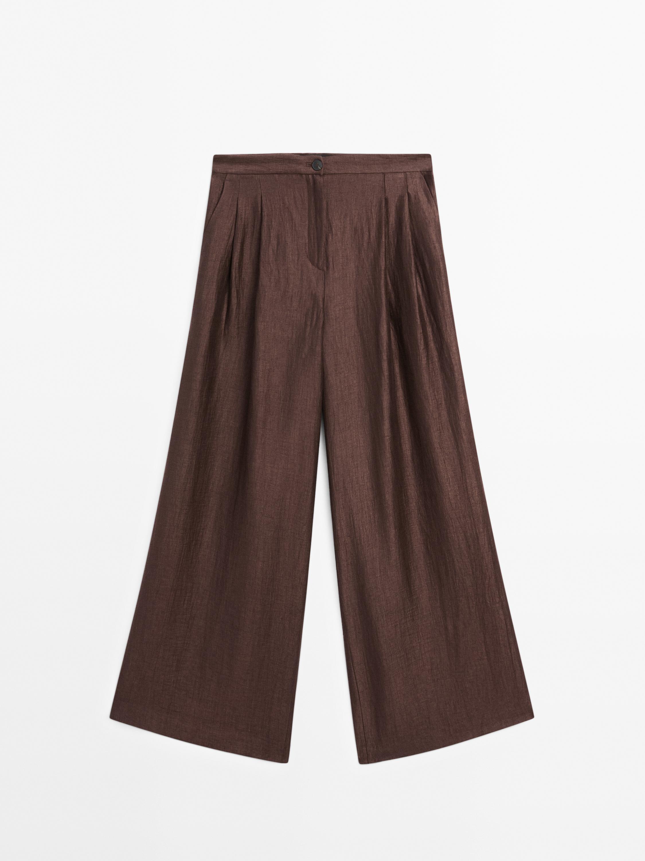 Wide-leg mid-rise crinkle trousers